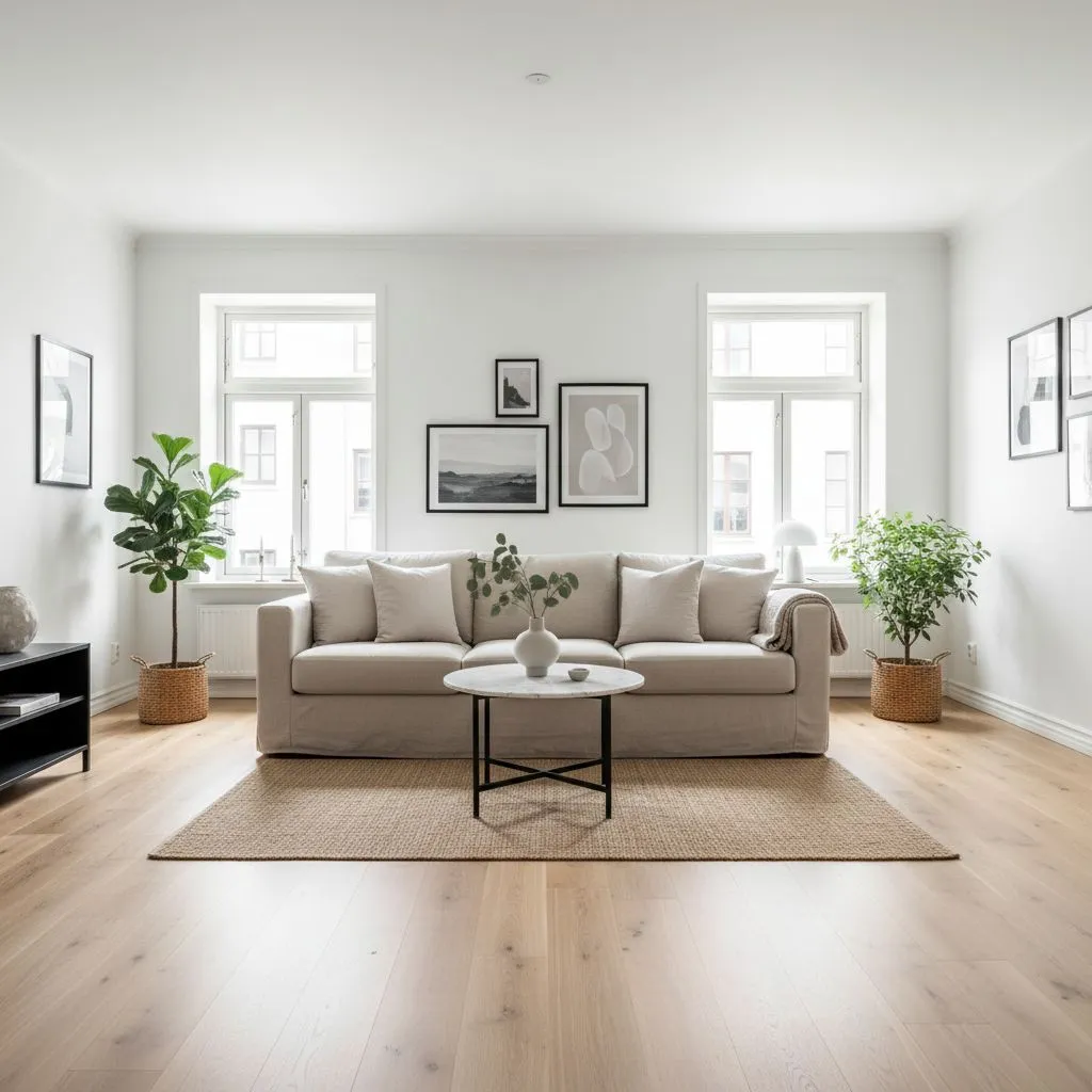 After: Beautiful modern Scandinavian living room redesigned by DecorAI AI interior design app